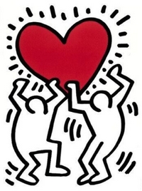 Due uomini sostengono un cuore rosso - di Keith Haring